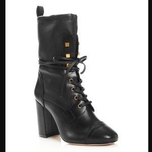 Stuart Weitzman Veruka Stretch Leather Lace Up Combat Booties